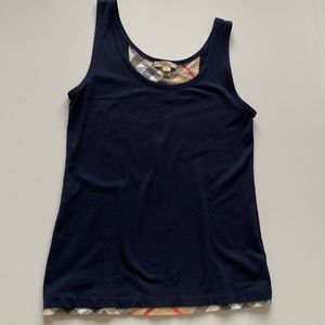 Burberry Brit sleeveless top.  Size small. Navy blue with plaid bottom trim.